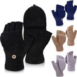 Kamelbraune Fingerlose Handschuhe & Halbfinger-Handschuhe mit Knopf für Damen Einheitsgröße für den für den Winter 