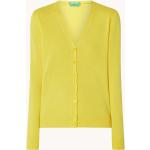 Gelbe Unifarbene United Colors of Benetton V-Ausschnitt Feinstrickjacken für Damen Größe L 