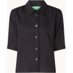 Schwarze Unifarbene United Colors of Benetton Tunika-Blusen aus Leinen für Damen Größe XS 