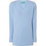 Hellblaue Oversize United Colors of Benetton Feinstrickpullover für Damen Größe M für den für den Herbst 