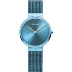 Blaue Minimalistische Bering Time Damenarmbanduhren matt aus Edelstahl mit Saphir kratzfest mit Saphirglas-Uhrenglas 