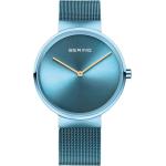Blaue Bering Time Damenarmbanduhren aus Edelstahl mit Analog-Zifferblatt mit Saphir kratzfest mit Saphirglas-Uhrenglas 