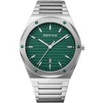 Grüne Bering Time Herrenarmbanduhren aus Edelstahl mit Saphir kratzfest mit Saphirglas-Uhrenglas 