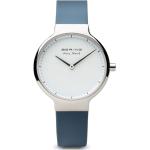 Pastellblaue Minimalistische Bering Time Damenarmbanduhren aus Edelstahl mit Saphir mit Saphirglas-Uhrenglas 