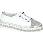 Weiße Bernie Mev Runde Low Sneaker mit Strass in Normalweite aus Glattleder mit herausnehmbarem Fußbett für Damen 