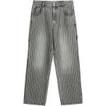 Dunkelgraue Gestreifte Loose Fit 5-Pocket Jeans mit Reißverschluss aus Denim für Herren Größe XXL 