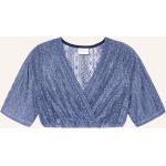 Blaue Kurzärmelige BERWIN & WOLFF V-Ausschnitt Transparente Blusen & durchsichtige Blusen durchsichtig aus Baumwolle für Damen Größe S 