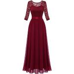 Dunkelrote Elegante Langärmelige Maxi Lange Abendkleider aus Chiffon für Damen Größe XS für den für den Herbst 
