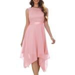 Pinke Elegante Ärmellose Midi Rundhals-Ausschnitt Chiffon-Abendkleider aus Chiffon für Damen Größe L für die Braut für den für den Winter 