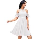 Reduzierte Weiße Midi Kurze Abendkleider aus Chiffon für Damen Größe M für die Braut für den für den Sommer 