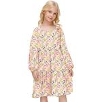 Rosa Unifarbene Langärmelige Rundhals-Ausschnitt Kinderkleider A-Linie für Mädchen Größe 140 für den für den Herbst 