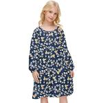 Blaue Unifarbene Langärmelige Rundhals-Ausschnitt Kinderkleider A-Linie für Mädchen Größe 140 für den für den Herbst 