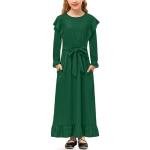 Reduzierte Dunkelgrüne Elegante Langärmelige Maxi Kinderkleider A-Linie für Mädchen für den für den Winter 