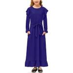 Reduzierte Blaue Elegante Langärmelige Maxi Kinderkleider A-Linie für Mädchen Größe 140 für den für den Winter 