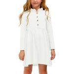 Reduzierte Weiße Langärmelige Midi Kinderkleider A-Linie mit Rüschen mit Knopf für Mädchen 