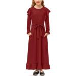 Reduzierte Burgundfarbene Elegante Langärmelige Maxi Kinderkleider A-Linie für Mädchen für den für den Winter 
