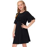 Schwarze Elegante Kurzärmelige Rundhals-Ausschnitt Kinderlangarmkleider für Mädchen Größe 110 für den für den Herbst 