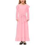 Rosa Elegante Langärmelige Maxi Kinderkleider A-Linie für Mädchen für den für den Winter 