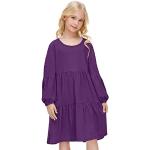 Violette Langärmelige Rundhals-Ausschnitt Kinderkleider A-Linie für Mädchen Größe 140 für den für den Herbst 