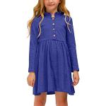 Reduzierte Blaue Langärmelige Midi Kinderkleider A-Linie mit Rüschen mit Knopf für Mädchen für den für den Winter 