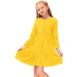 Gelbe Langärmelige Kinderkleider A-Linie mit Knopf für Mädchen Größe 140 für den für den Herbst 