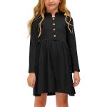 Reduzierte Schwarze Langärmelige Midi Kinderkleider A-Linie mit Rüschen mit Knopf für Mädchen für den für den Winter 