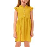 Reduzierte Gelbe Unifarbene Langärmelige Midi Kinderkleider A-Linie für Mädchen für den für den Sommer 