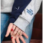 Marineblaue Bestickte Oversize Emoji Smiley Herrensweatshirts Größe XS 
