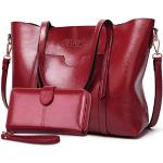 Bordeauxrote Handtaschen Sets mit Reißverschluss aus Leder für Damen 