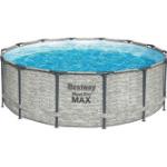 Bestway Steel Pro MAX Frame Pool, Stahl / PVC, Ø 4.27 x 1.22 m, mit Filterpumpe, Steinwand-Optik (Cremegrau), 15232 L 6941607327883