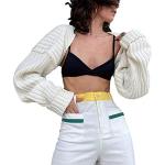 Reduzierte Weiße Sexy Langärmelige Strickpullover mit Puffärmeln Cropped für Damen Einheitsgröße für den für den Sommer 