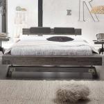 Graue Industrial Topdesign Rechteckige Französische Doppelbetten gebeizt aus Massivholz 200x200 