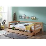 Reduzierte Hellbraune Relita Betten mit Bettkasten lackiert aus Massivholz 90x190 