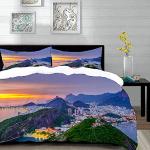 Bettwäsche 3 Teilig Bettgarnitur,Strand Sonnenuntergang Blick auf Copacabana und Botafogo in Rio de Janeiro Brasilien Nac,Gemütlich Mikrofaser Bettbezug Set 1 Bettbezug Set 135 x 200 cm