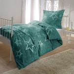 Grüne Sterne Bettwaren-Shop Biberbettwäsche mit Reißverschluss aus Baumwolle 155x200 