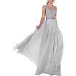 Silberne Maxi V-Ausschnitt Lange Abendkleider aus Chiffon für Damen Größe M 