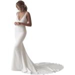 Weiße Bestickte Elegante Langärmelige Maxi V-Ausschnitt Brautkleider A-Linie aus Chiffon für Damen Größe S für die Braut für den für den Sommer 