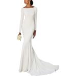 Weiße Bestickte Elegante Langärmelige Maxi Rundhals-Ausschnitt Brautkleider A-Linie aus Chiffon für Damen Größe M für die Braut für den für den Sommer 