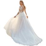 Elfenbeinfarbene Langärmelige Maxi V-Ausschnitt Brautkleider Prinzessin aus Spitze für Damen Größe S für die Braut für den für den Winter 