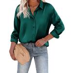 Reduzierte Dunkelgrüne Business Langärmelige V-Ausschnitt Festliche Blusen mit Knopf aus Seide für Damen Größe XXL 