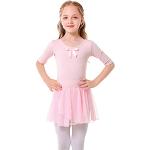 Bezioner Ballettkleidung Mädchen Tanzkleid Kinder Baumwolle Balletttrikot Ballettkleid mit Rock Tütü Rosa 120