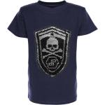 Marineblaue Kurzärmelige Bezlit Pailletten Shirts für Kinder mit Totenkopfmotiv mit Pailletten aus Baumwolle für Jungen Größe 164 