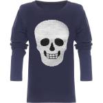 Blaue Motiv Langärmelige Bezlit Pailletten Shirts für Kinder mit Totenkopfmotiv mit Pailletten aus Baumwolle für Jungen Größe 98 