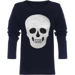 Marineblaue Motiv Langärmelige Bezlit Pailletten Shirts für Kinder mit Totenkopfmotiv mit Pailletten aus Baumwolle für Jungen Größe 98 