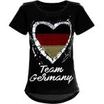 Schwarze Kurzärmelige Deutschland Pailletten Shirts für Kinder mit Pailletten aus Baumwolle Größe 116 