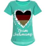 Türkise Kurzärmelige Bezlit Deutschland Pailletten Shirts für Kinder mit Pailletten aus Baumwolle für Mädchen Größe 104 