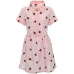 Rosa Sterne Casual Bezlit Stehkragen Gemusterte Kinderkleider mit Volants mit Knopf aus Jersey für Mädchen Größe 164 für den für den Sommer 