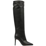 Schwarze Unifarbene BiancaDi Pfennigabsatz High-Heel Stiefel aus Leder für Damen Größe 36 