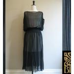 Schwarze Vintage Ärmellose Chiffonkleider mit Knopf aus Chiffon für Damen Größe S 