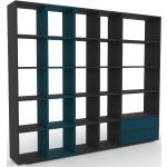 Bibliotheksregal Graphitgrau - Individuelles Regal für Bibliothek: Schubladen in Blaugrün - 231 x 196 x 34 cm, konfigurierbar